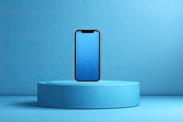 Smartphone on a blue pedestal