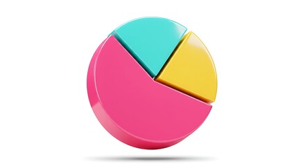 Obraz premium A colorful pie chart with pink, turquoise, and yellow segments, isolated on a white background.