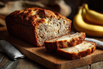 Sliced Banana Bread Loaf on Wooden Board