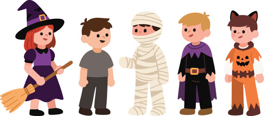 Adorable kids in Halloween costumes ready for trick-or-treating fun and spooky seasonal celebrations