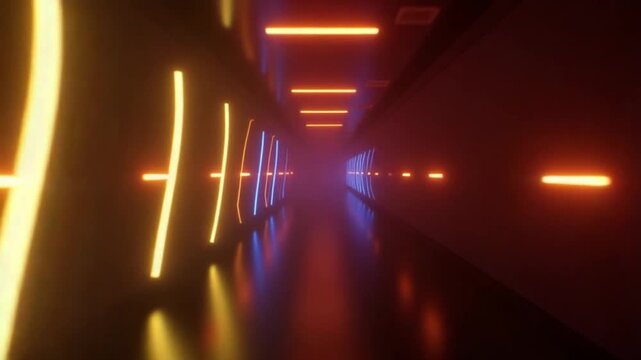 Orange and Blue Neon Light Futuristic Dark Tunnel Background VJ Loop in 4K