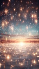 Naklejka premium Stunning galaxy and starry night sky over horizon with cosmic glow and celestial beauty in a captivating space and universe scene for astrophotography