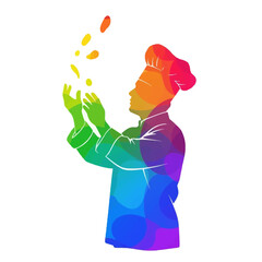 Vibrant chef skillfully tosses colorful ingredients, embodying culinary artistry and creative expression in the kitchen