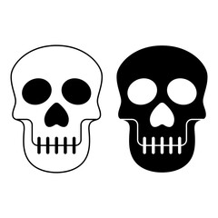 Skull Black and White Vector Illustration of Two Stylized Skeleton Heads. Perfect for Halloween graphics, tattoo design ideas, gothic themes or digital design projects.