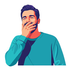 Cheerful Man: A vibrant illustration of a man, radiates joy with a captivating laugh. covering his mouth, exuding pure joy