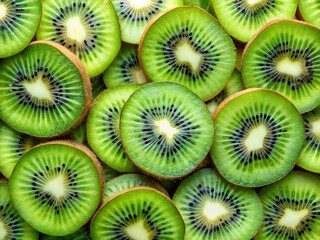 Fototapeta premium A vibrant and refreshing flat lay of sliced kiwi fruit, showcasing its juicy and healthy qualities