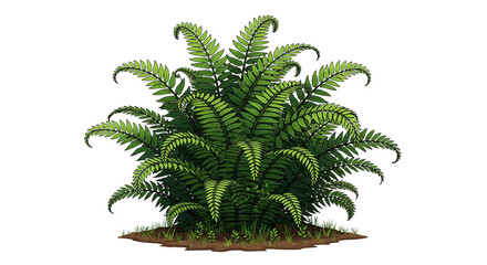 Fototapeta premium Detailed Vibrant Green Tropical Fern Plant Illustration Digital Art Lush Foliage Bush Isolated on White Background Garden Decor