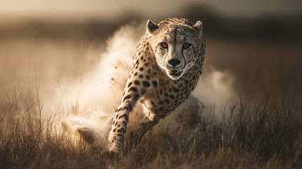 Guépard courant à pleine vitesse dans la savane