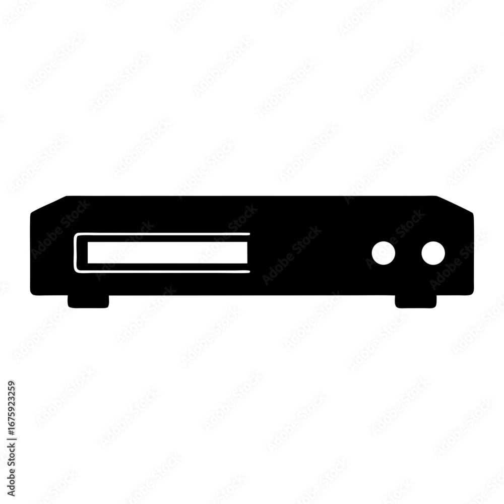 Poster find black dvd player icon vector graphic for home entertainment system design and media player use