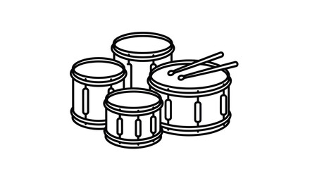 Outlined Drum Set with Drumsticks, Musical Instrument Illustration.