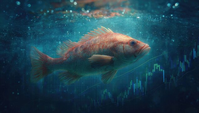 Underwater fish, financial chart overlay - Powered by Adobe