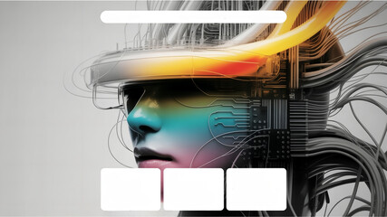 abstract colorful background, Futuristic AI technology concept with human face, digital connections and innovation background
