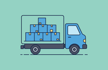Delivery Truck with Boxes Vector Illustration Logistics and Transportation Concept