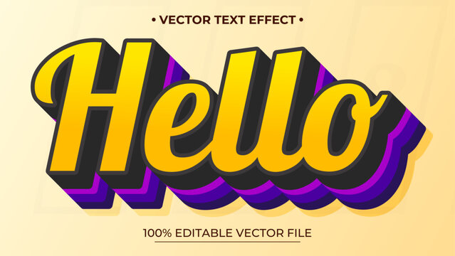 Bold Hello Text Effect with Yellow Gradient and Purple Shadow Layers