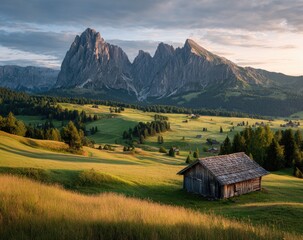Obraz premium Alpine valley at sunset (2)
