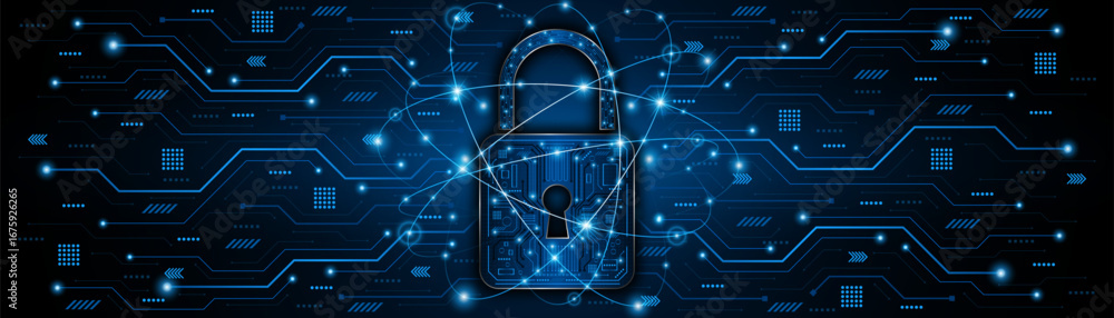 Poster lock icon. cyber ​​security and data protection concepts and privacy. innovative concept of advanced