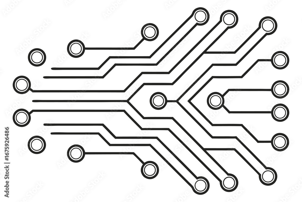 Poster abstract black and white electronic circuit board pattern with connecting lines and circles