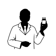 Professional scientist confidently presents medical vial, showcasing pharmaceutical innovation and research breakthroughs for healthcare advancements.