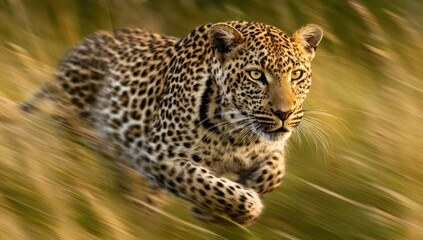 Obraz premium A leopard in motion, blurred background