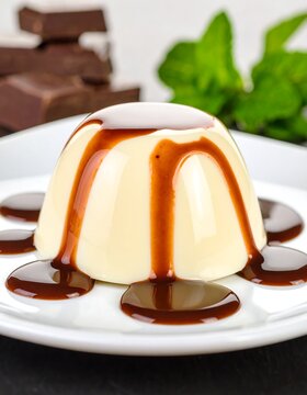 Creamy, chocolate-drizzled dessert