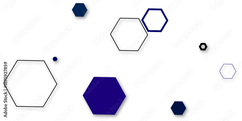 Poster a minimalist abstract background featuring a connected cluster of geometric hexagons, with solid sha
