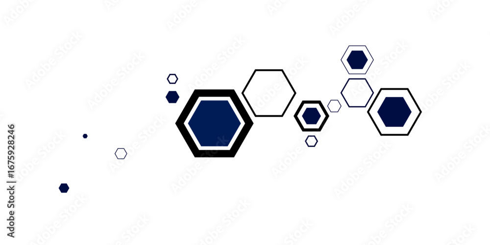 Poster a minimalist abstract background featuring a connected cluster of geometric hexagons, with solid sha