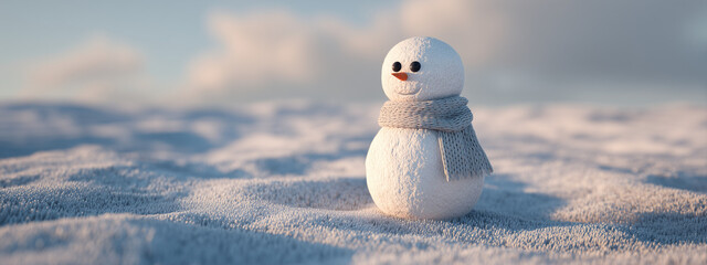 Classic Snowman in a Peaceful Winter Wonderland with Fresh Snow and Clear Blue Sky, Perfect for Holiday Greeting Cards and Seasonal Advertising