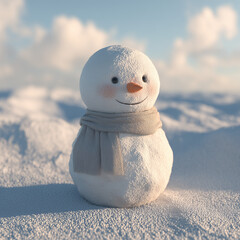 Classic Snowman in a Peaceful Winter Wonderland with Fresh Snow and Clear Blue Sky, Perfect for Holiday Greeting Cards and Seasonal Advertising