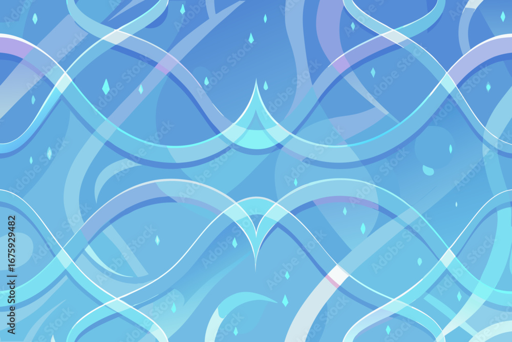 Poster abstract flowing blue waves with shimmering diamond shapes create a serene and modern artistic backg