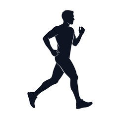 Dynamic male silhouette captures the power and motion of a runner in stride, perfect for fitness and sports promotions.
