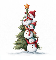 Fototapeta premium snowman with christmas tree