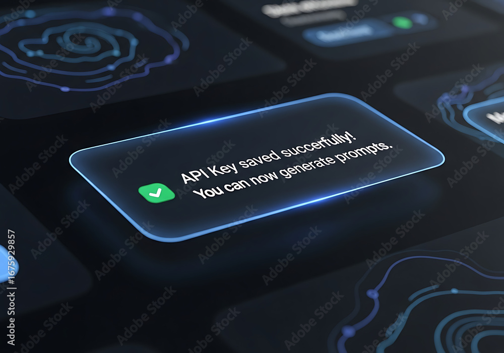 Fototapete digital interface showing successful api key activation and prompt generation