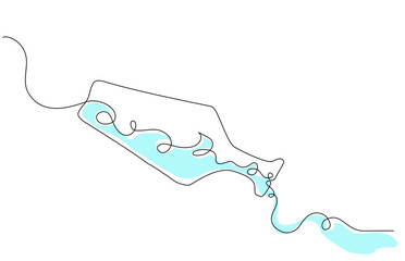 Minimal continuous one line drawing of a water bottle pouring liquid, simple abstract vector illustration in modern style, eco and hydration concept design, Editable stroke