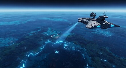 Futuristic Spaceship and Global Network.