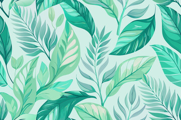 Vibrant tropical foliage pattern with lush green and teal leaves evoking natural beauty and serene vibes