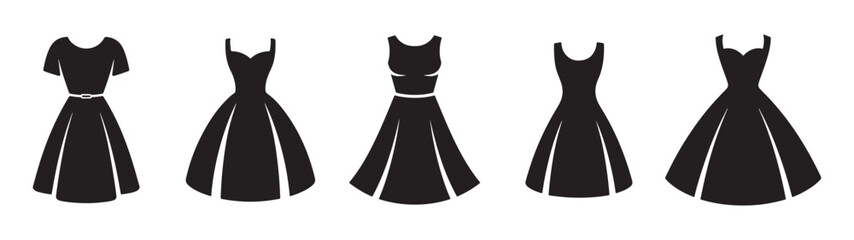 set of black silhouettes woman dress vector
