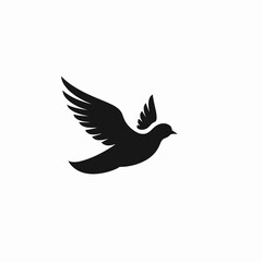 Graceful flight dove with outstretched wings in minimalist vector art silhouette