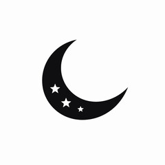 Crescent moon with sparkling stars celestial cosmic black and white silhouette