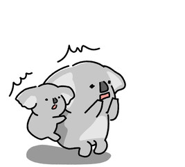 何かに驚くコアラの親子のイラスト素材