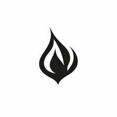 Abstract flame icon representing fire energy in solid black color silhouette