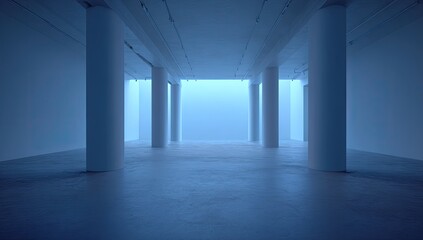 Fototapeta premium Empty gallery space, bathed in cool blue light