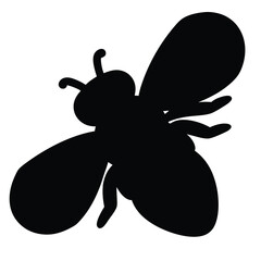 Black silhouette of a bee flying with wings spread vector illustration graphic design art
