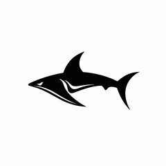 Obraz premium Powerful predatory shark swims menacingly across open water in black silhouette