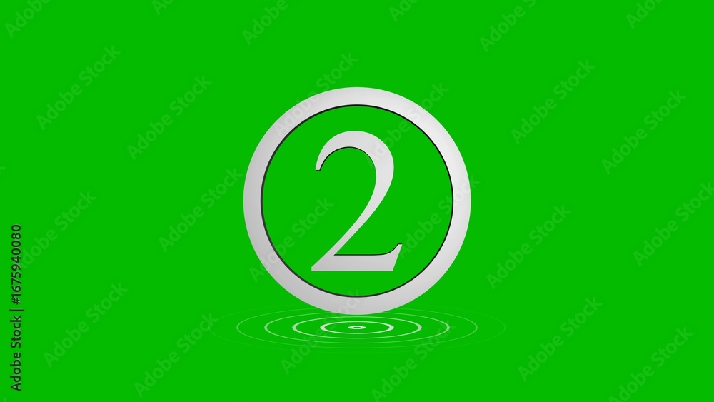 Poster digital graphic of number two inside a circle with ripple effect over bright green background