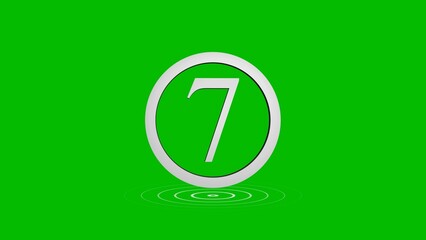 Number seven inside a silver circle with ripple effect on a green background