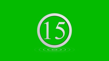 Number fifteen inside circle design on green background with reflecting ripple effect