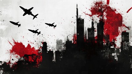 Abstract Anti-War Illustration of a City Under Attack