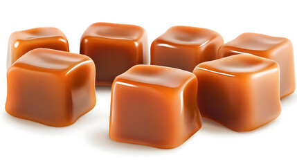 Irresistible glossy caramel candies glistening with rich, sweet flavor perfect for decadent treats and confectionery advertising