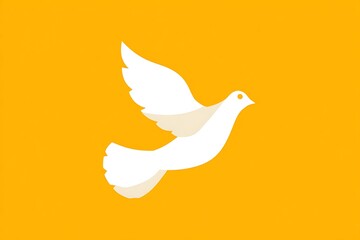 Obraz premium White dove flying on orange background symbolizing peace and hope