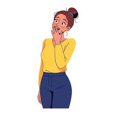 Astonishment and Delight: A woman's expression speaks volumes as she gasps in astonishment and covers her mouth, embodying wonder and amazement.